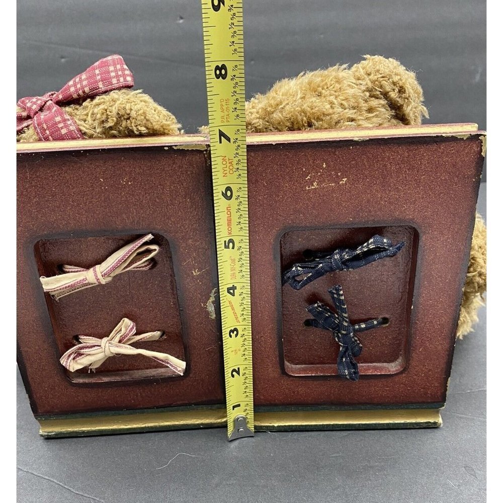 VTG Y2K Teddy Bear Bookends Books Are Fun Wooden Plush Pair Children Library 90s - Picture 15 of 16